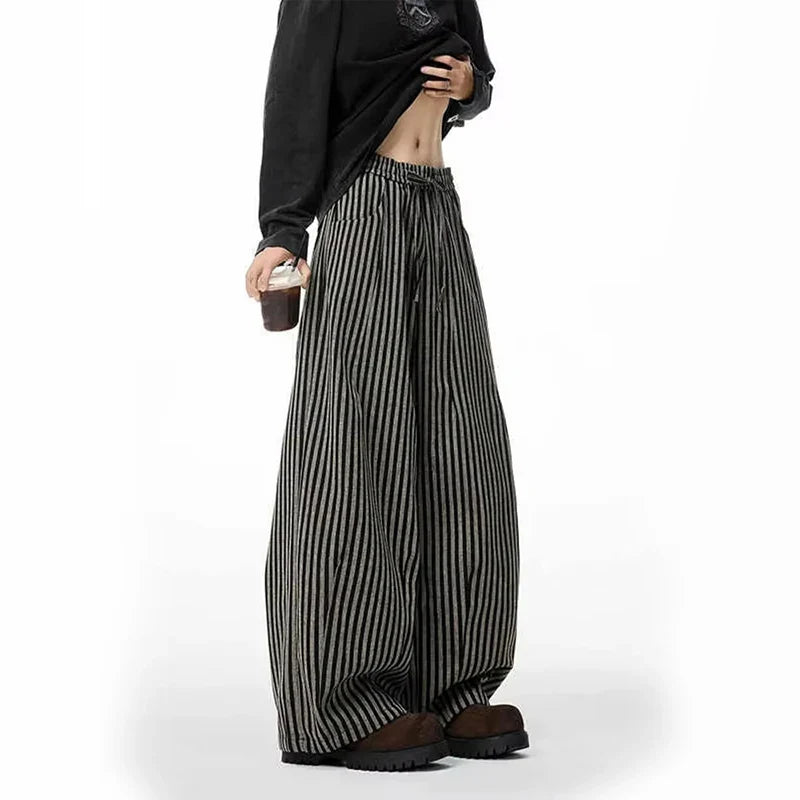 Streetwear Vintage Japanischer Stil Schwarze Streifenhose