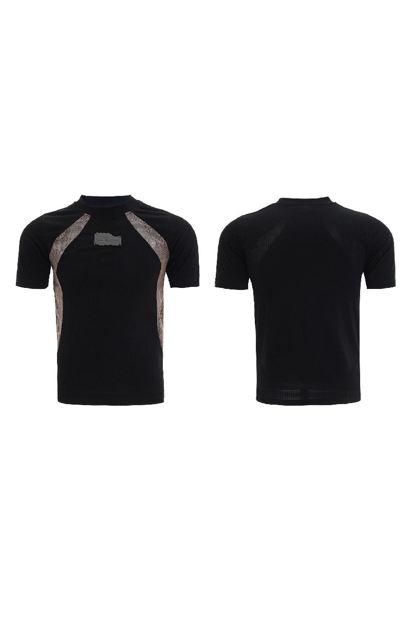 Farbblock-T-Shirt mit Strukturmuster, tailliert