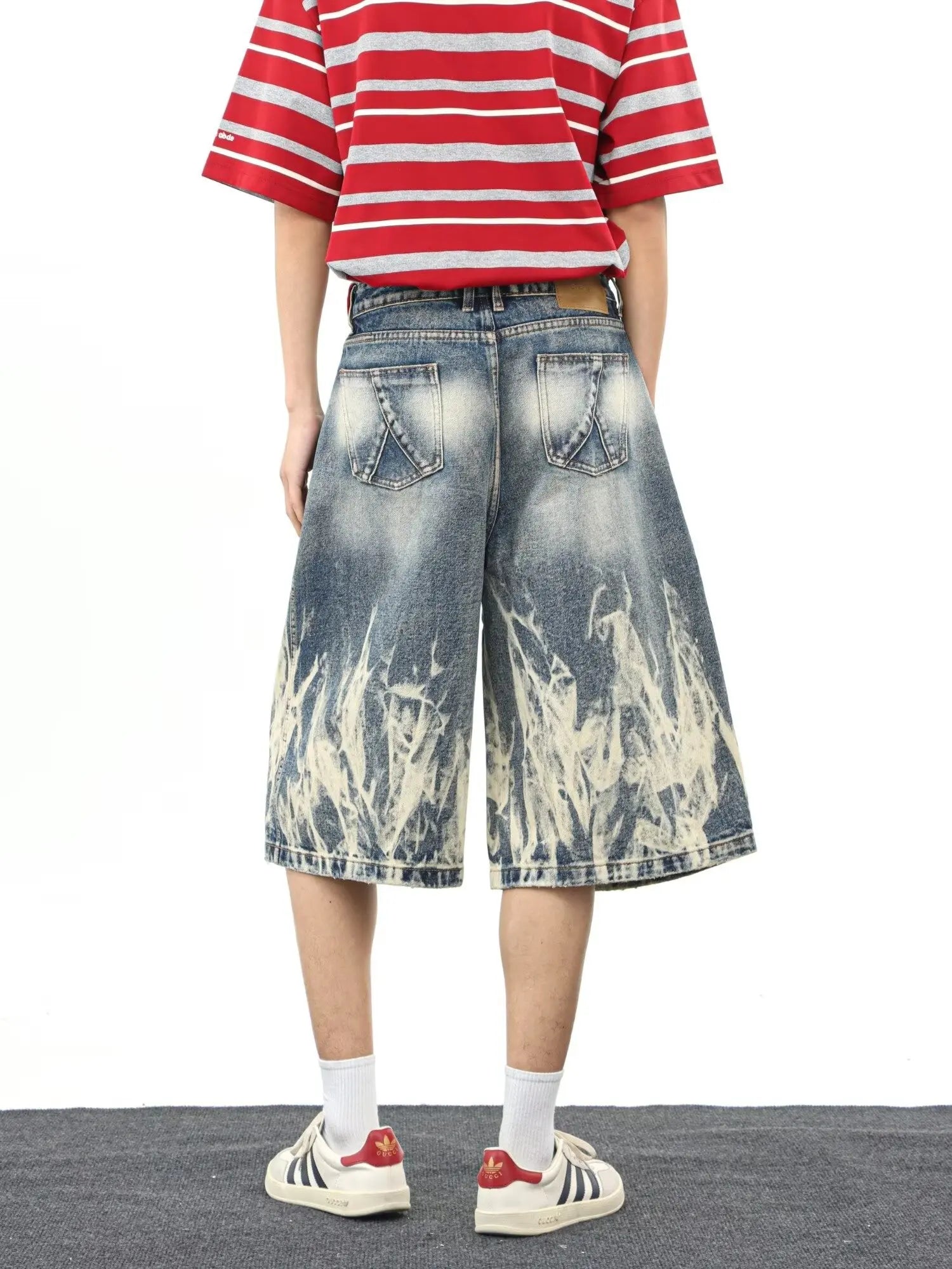 Streetwear Komfort Flame Wash Weite Bein Denim Jorts