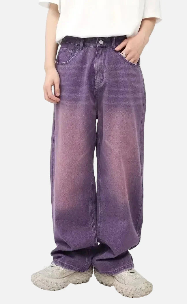 Lila Jeans im amerikanischen Stil mit Farbverlauf und weitem Bein