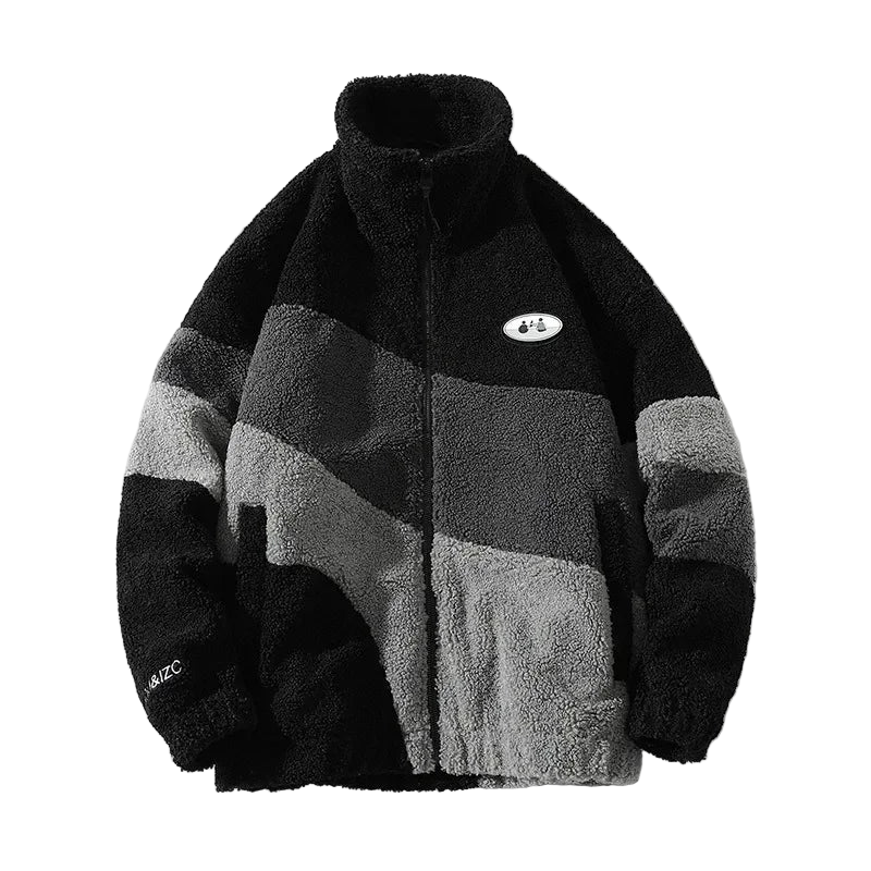 Oversize Fleece Patchwork Zip-Up Puffer Jacket