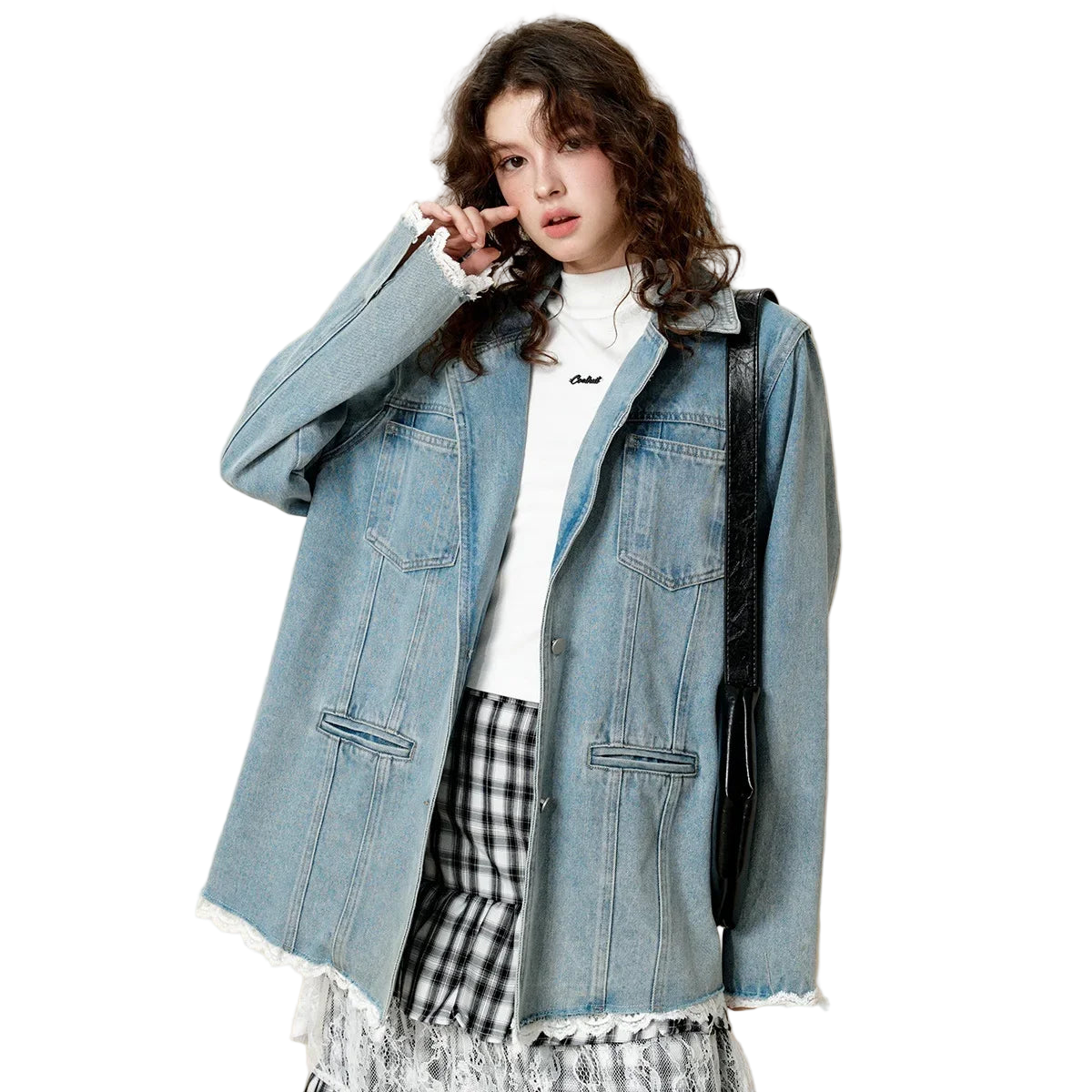 Trim Patchwork Oversized Denim Jacket