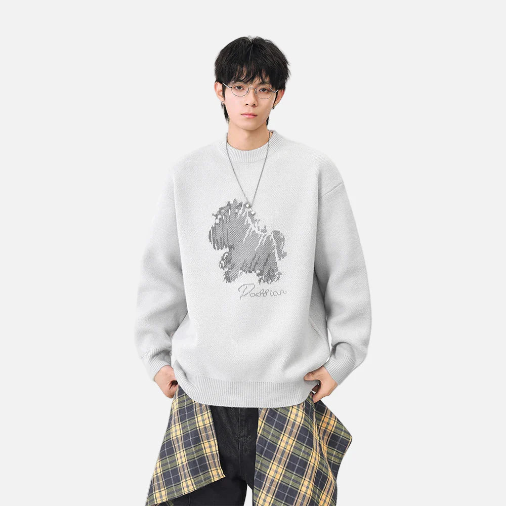 Pull en maille à col rond avec motif licorne abstrait