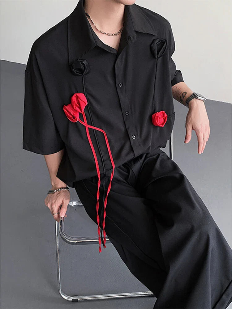 Elegantes Kurzarmhemd mit dreidimensionalem Patchwork-Muster