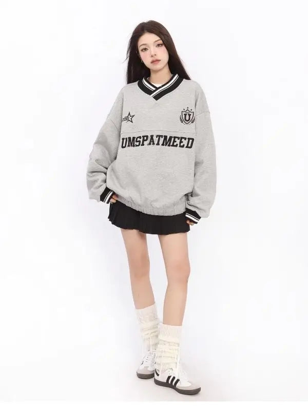Retro American Style Letter Embroidered Hip Sweatshirt