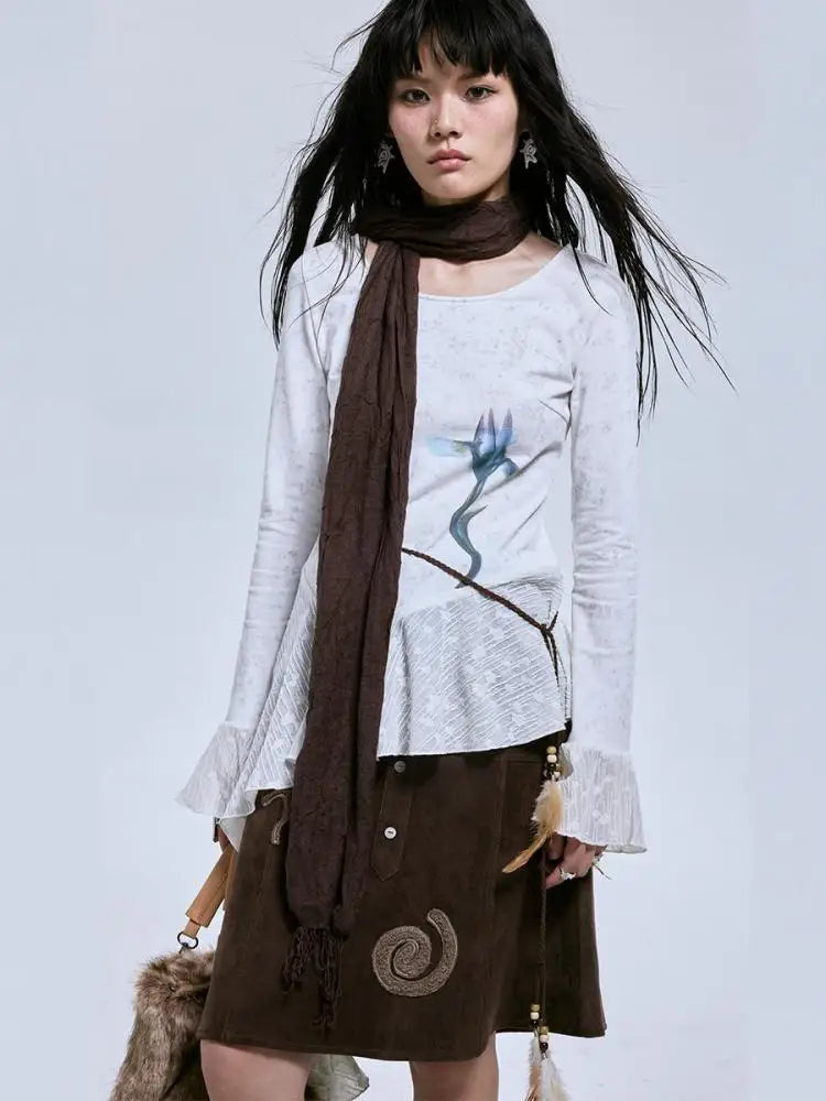 Yedinas Patchwork Gothic Grafik Langarmshirt