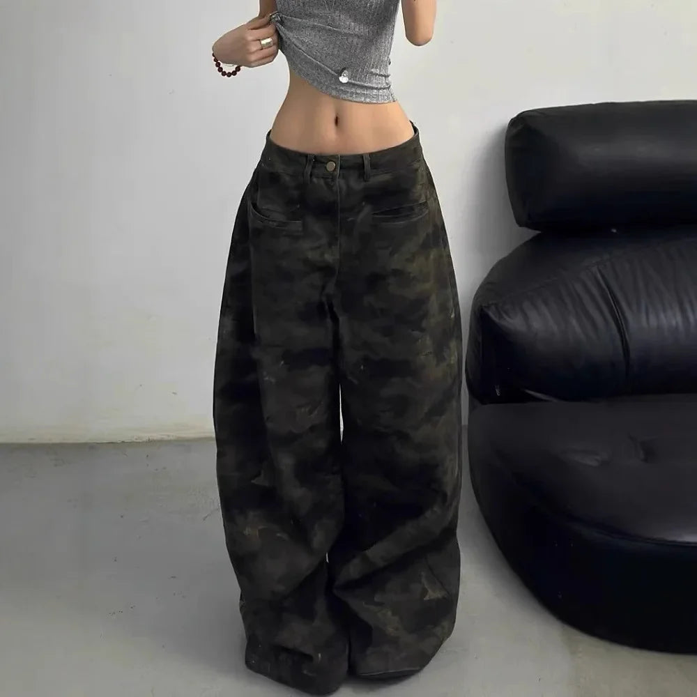 Retro-Jeans im amerikanischen Camouflage-Stil mit weitem Bein
