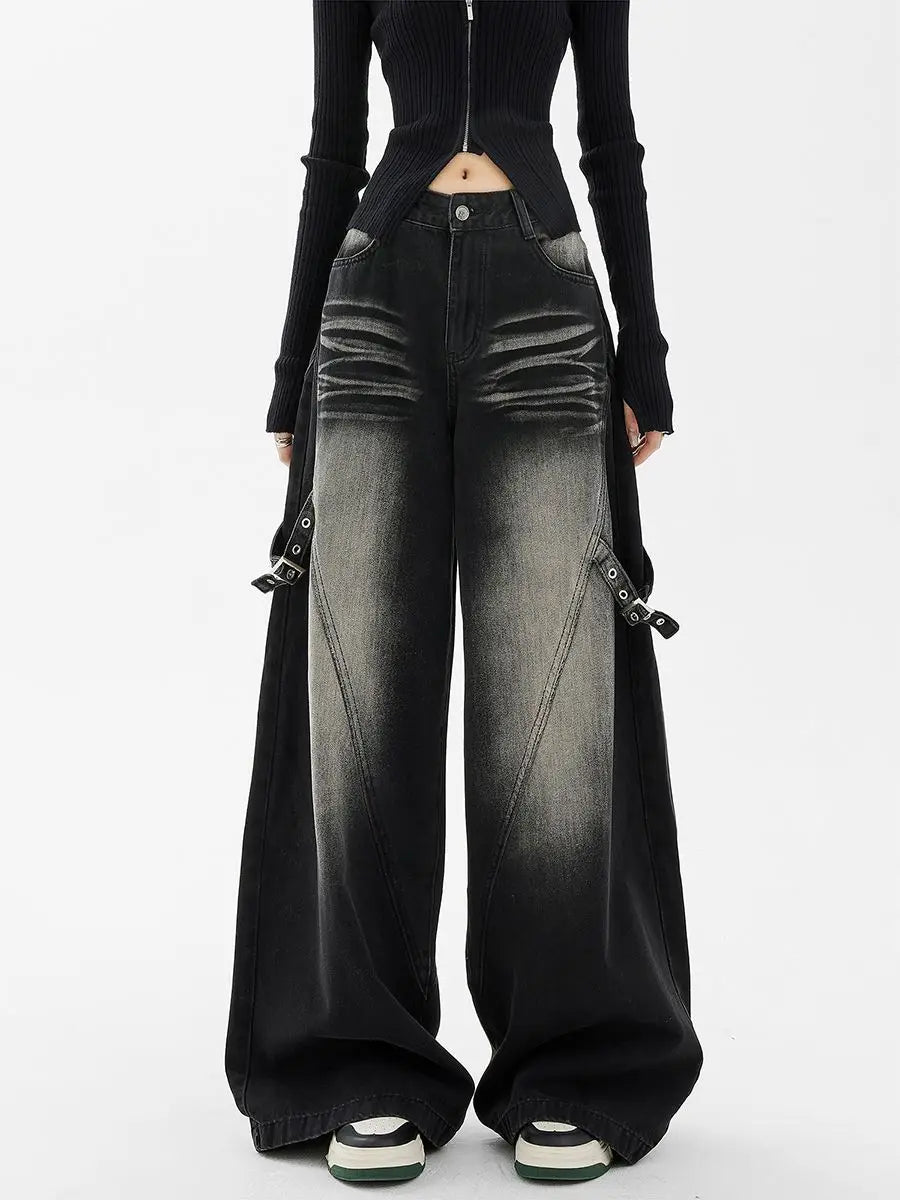 Jean noir vintage délavé à jambes droites