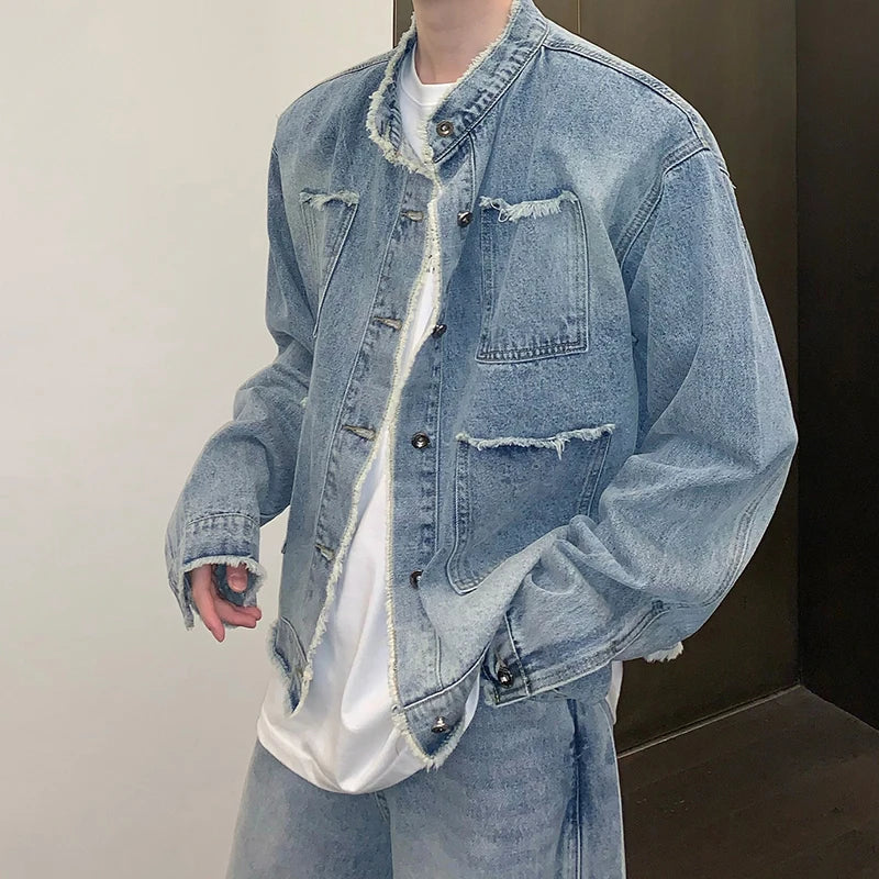 Veste en jean déchirée de luxe rétro streetwear pour homme