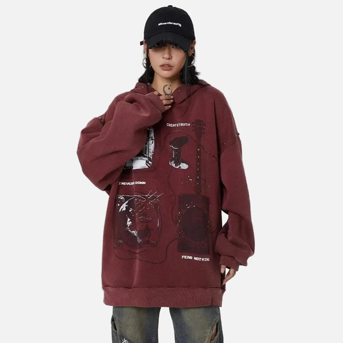 Sweat à capuche oversize style hip-hop Y2K pour couple