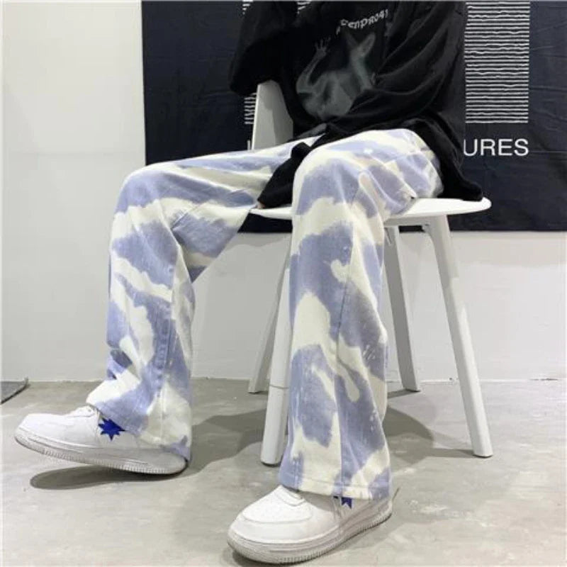Jeans mit Zebramuster und weitem Bein