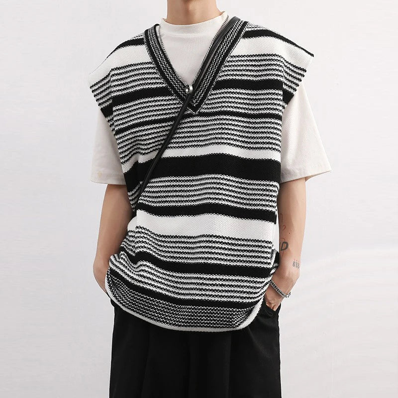 Classic Korean Stylish Striped Knit Vest Sweater