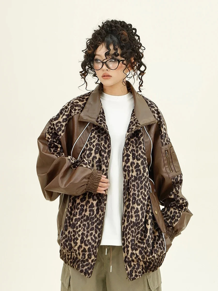 Leopardenmuster-Jacke aus PU-Leder