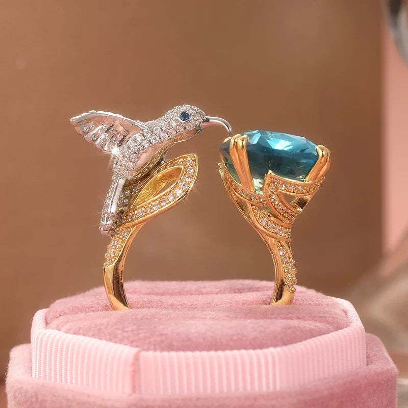 Luxury Metal Carving Bird Ring