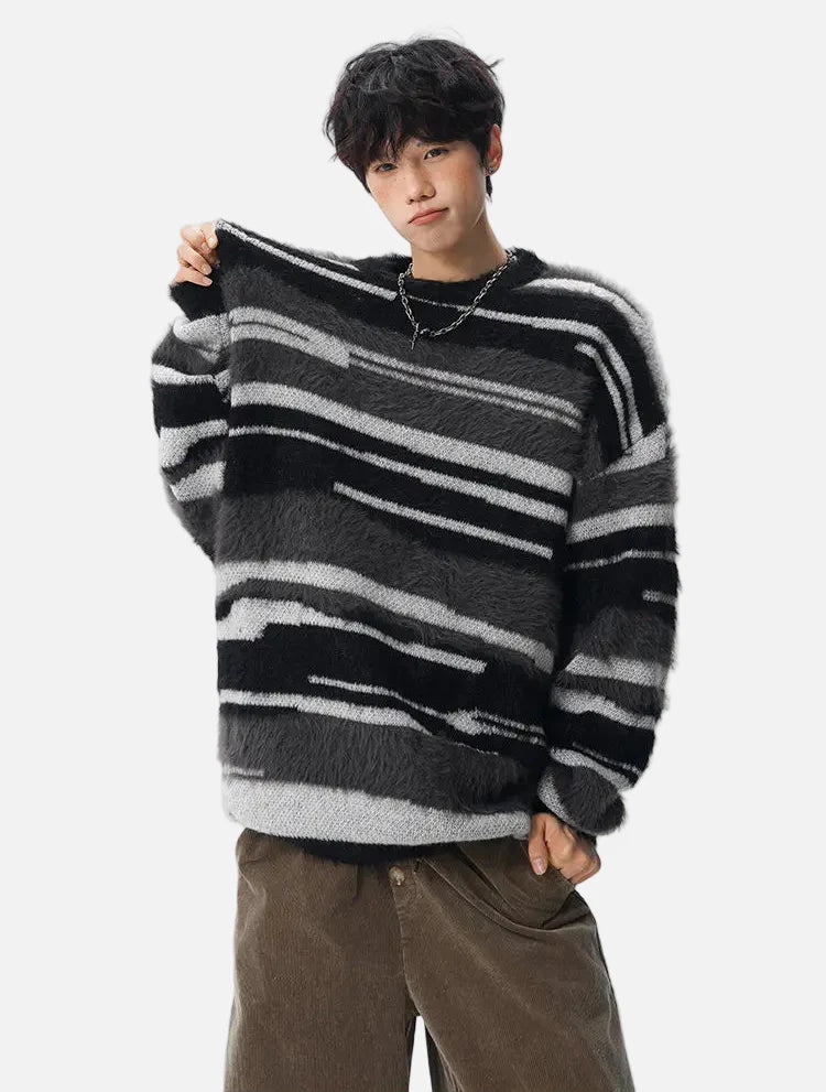 Streetwear Gemütlicher, flauschiger Streifenstrickpullover