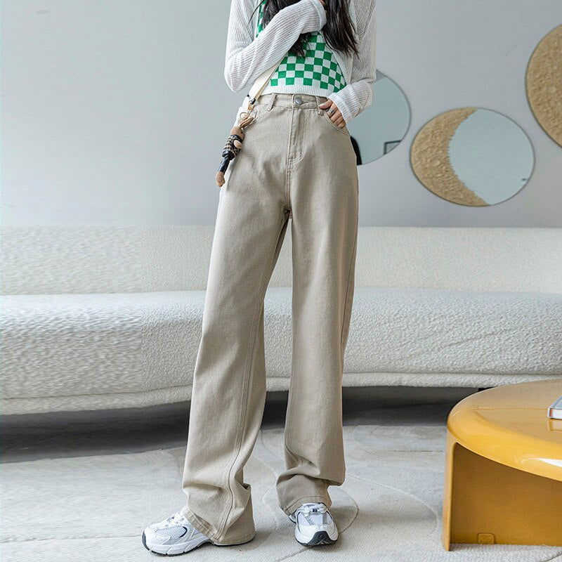 High-Waist Loose Straight Jeans