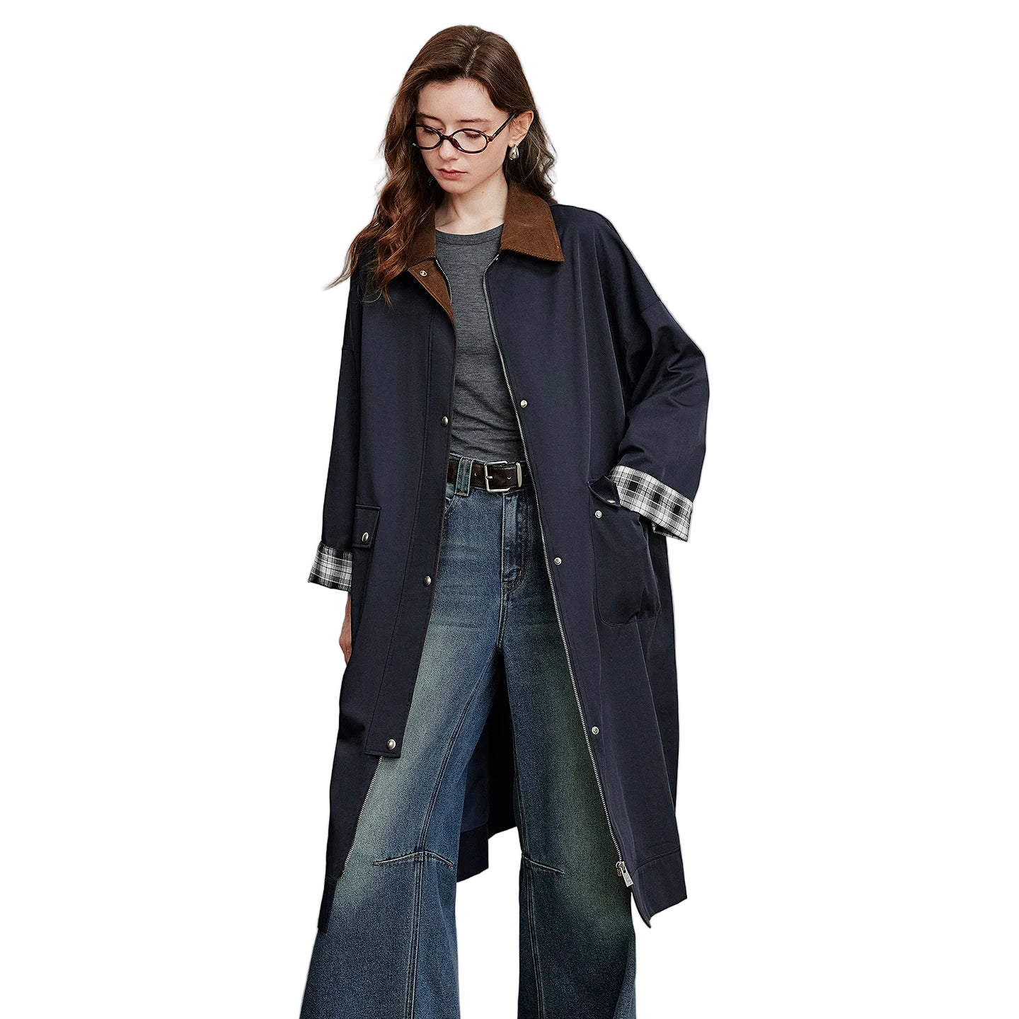 Barn Style Corduroy Plaid Women’s Trench Coat