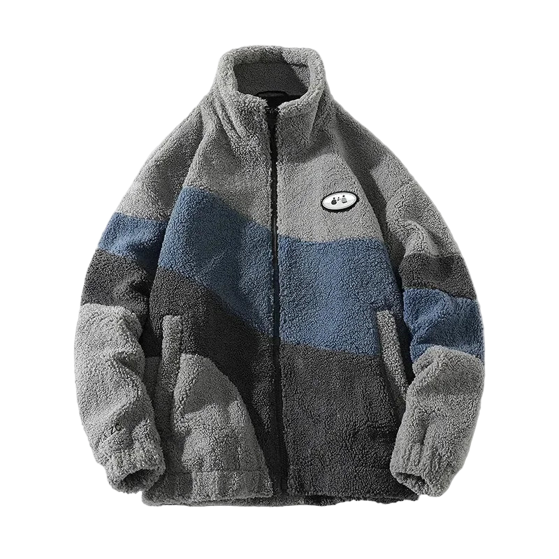 Oversize Fleece Patchwork Zip-Up Puffer Jacket