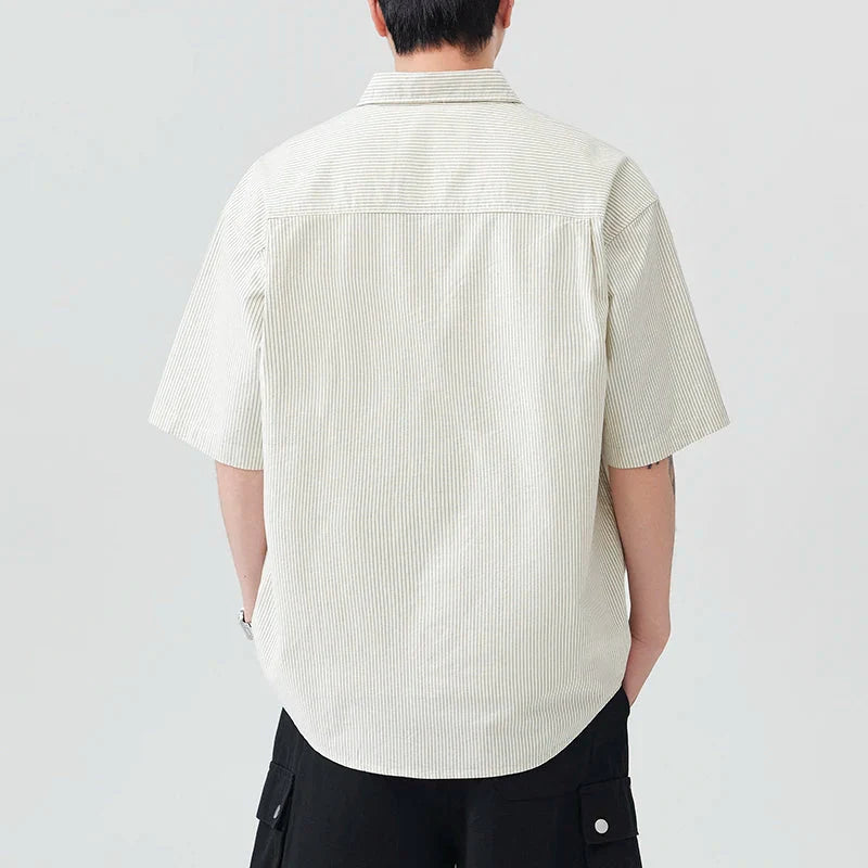 Chemise rayée à manches courtes, polyvalente et décontractée, style streetwear