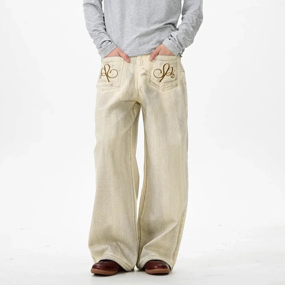 Streetwear-Jeans im amerikanischen Stil, gewaschene Straight-Jeans