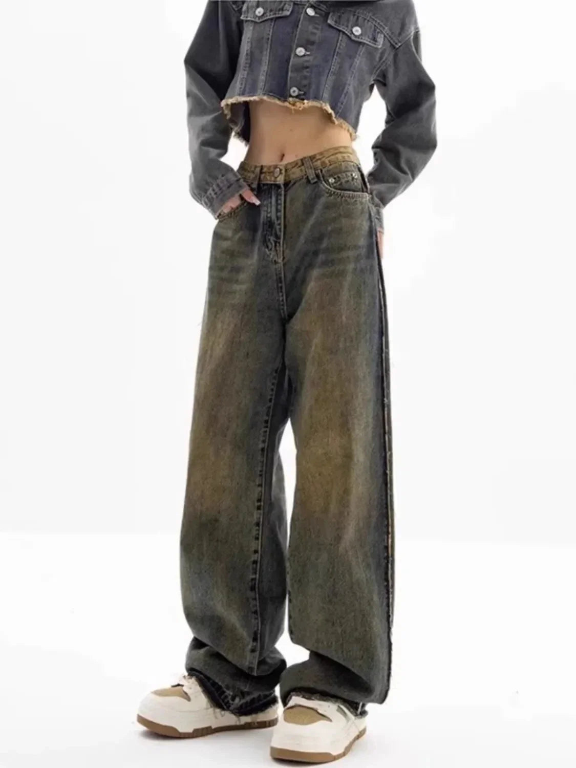 Vintage Casual Basic High Waist Wide Leg Jeans