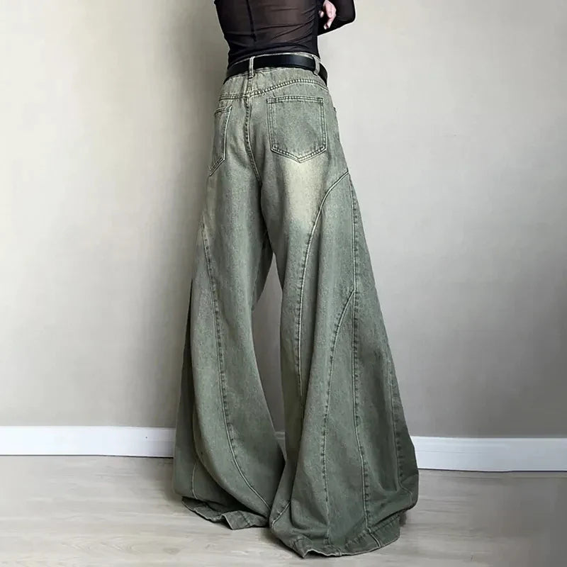 Jean vintage tendance pour femme, taille haute et jambes larges