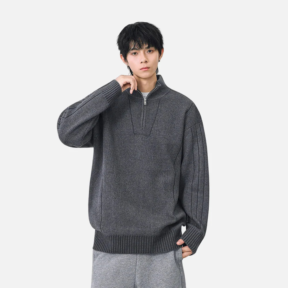 Gemütlicher, trendiger Rippstrickpullover mit Stehkragen