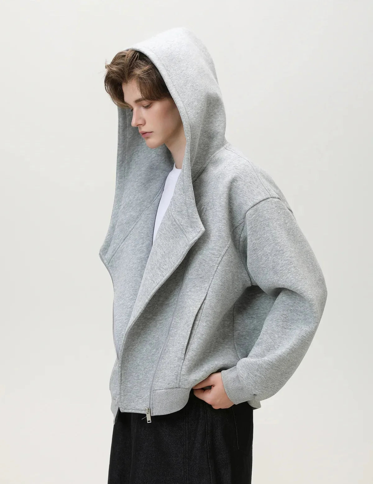 Kapuzenpullover mit schrägem Reißverschluss und Strukturmuster