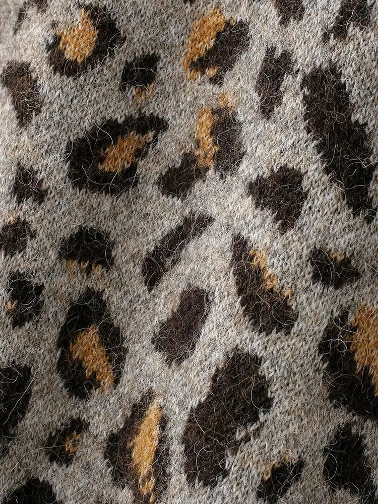Leopardenmuster-Strickpullover, lässig, kurz geschnitten