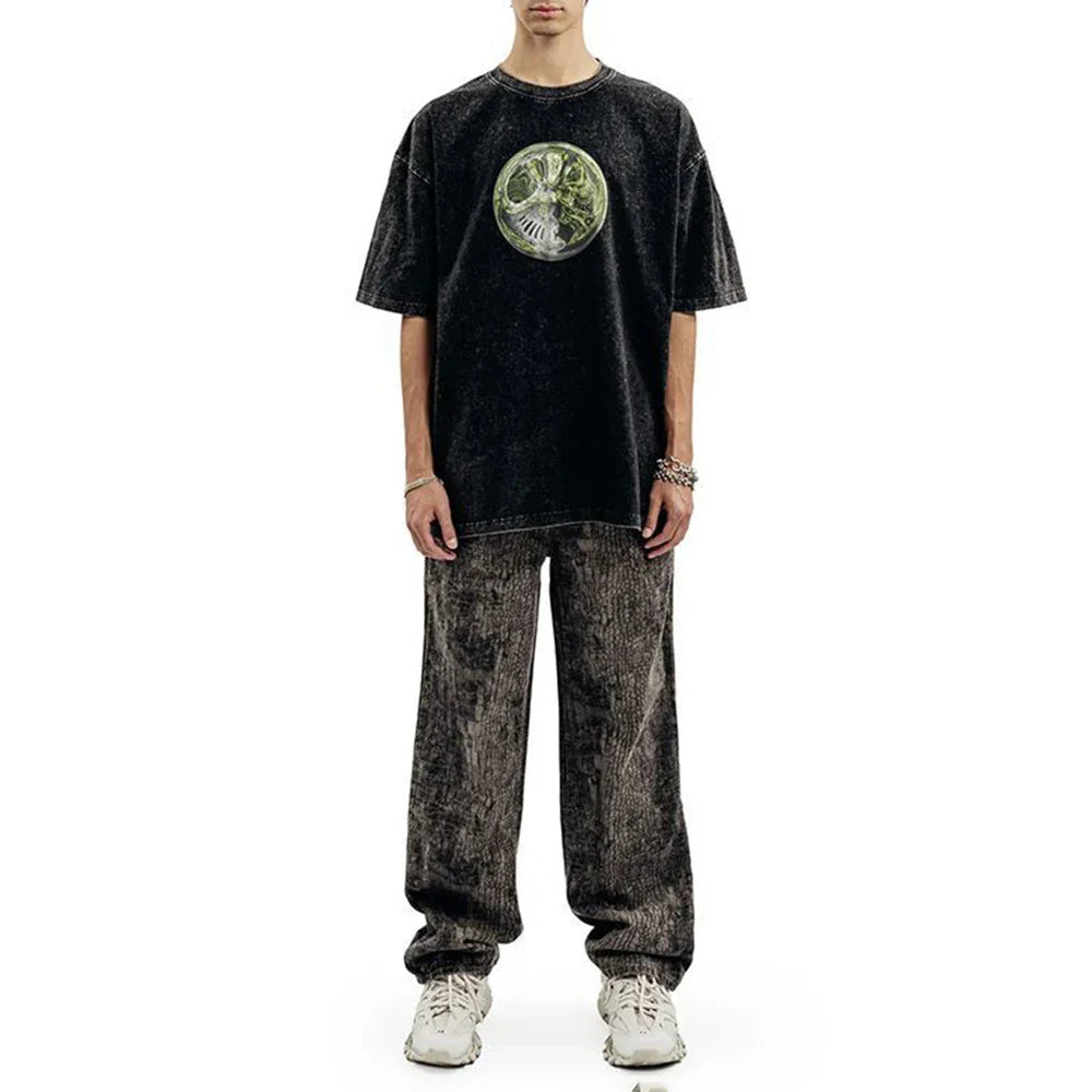 Retro Patterned Short-Sleeved Cotton T-Shirt