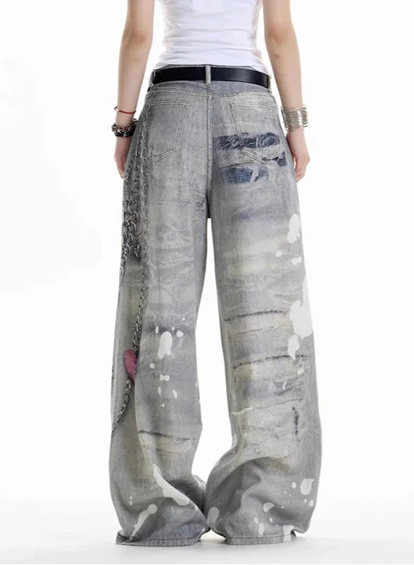 Essential Streetwear Gothic Graffiti Print Boyfriend Jeans