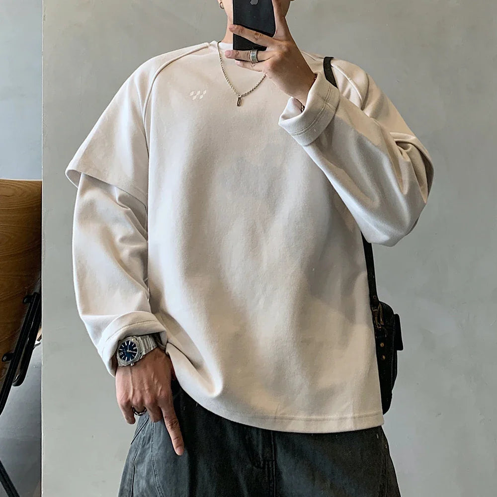 Oversized, leichtes Fake-Zweiteiler-Sweatshirt