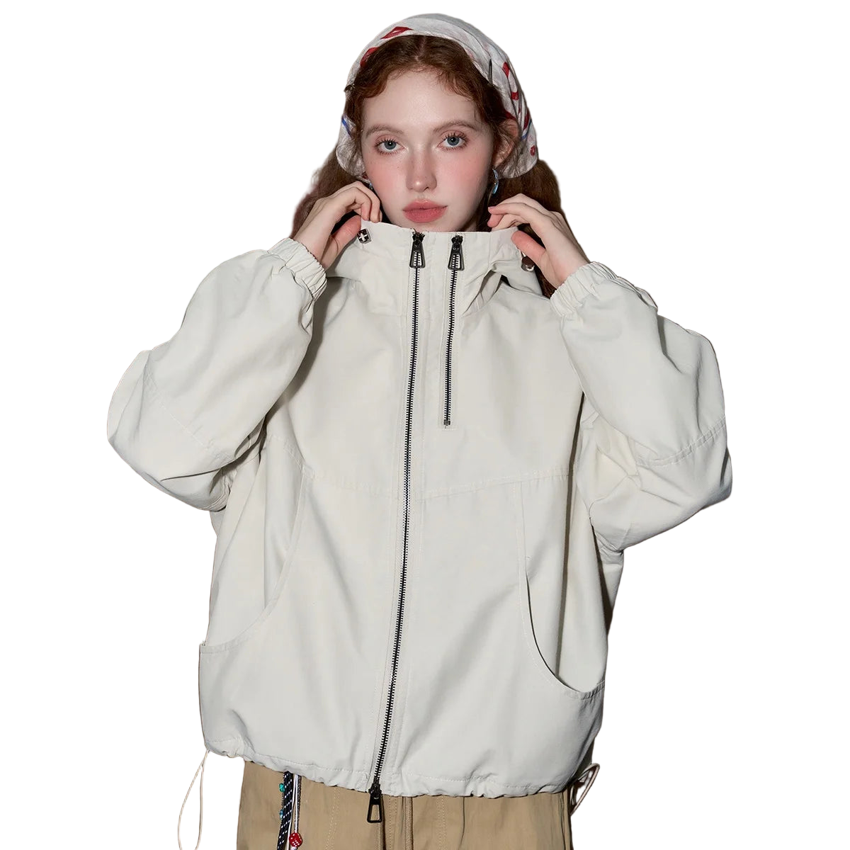 Dual-Zipper Hooded Women’s Windbreaker Jacket