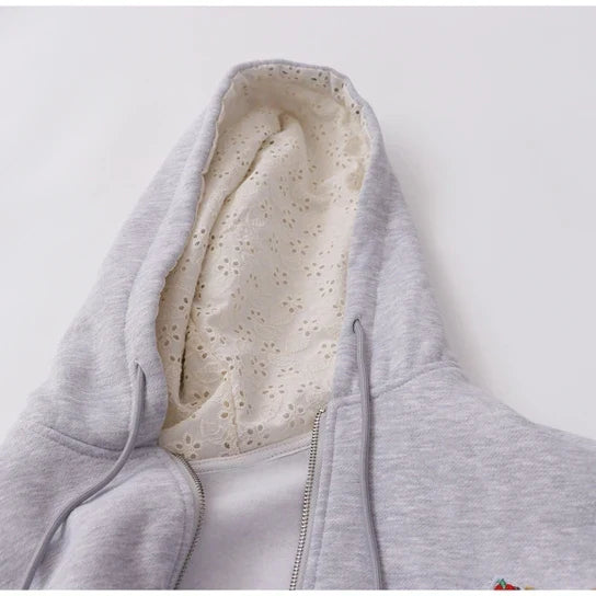Samt-Sweatshirt mit Stickerei