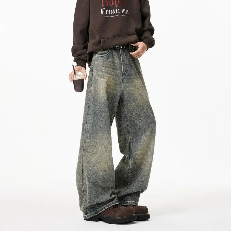 Vintage-Jeans mit Used-Look und weitem Bein