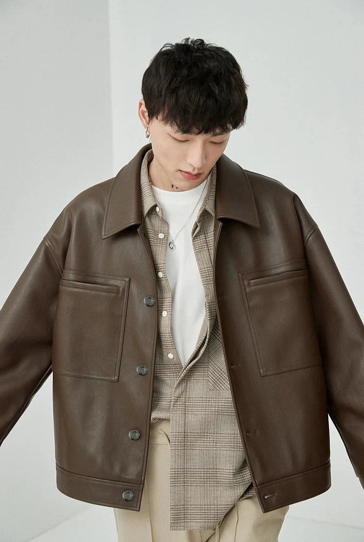 Veste oversize en similicuir marron et noir