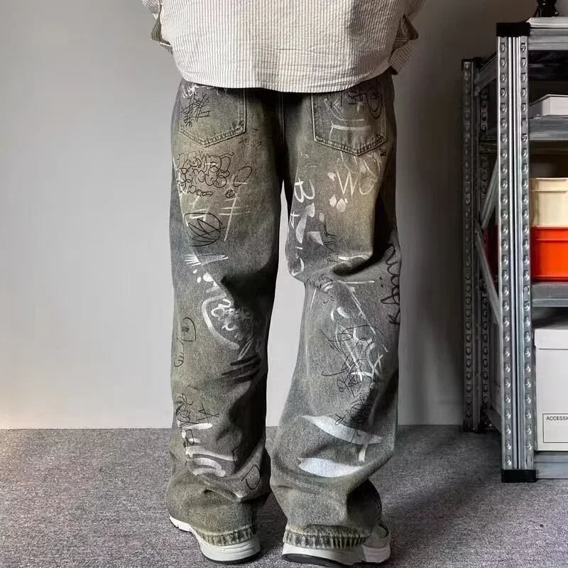 Graffiti-Fade Baggy Jeans
