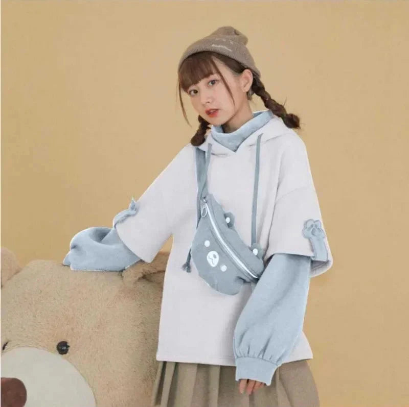 Streetwear Cozy Bear Patchwork Oversize Hoodie