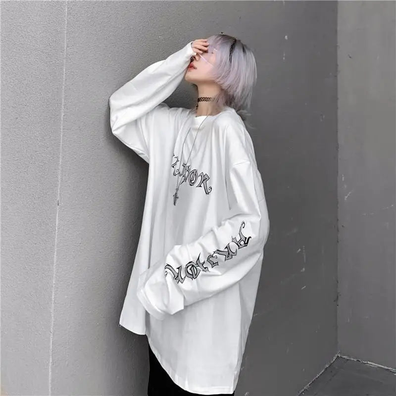 T-shirt à manches longues oversize style coréen imprimé anime