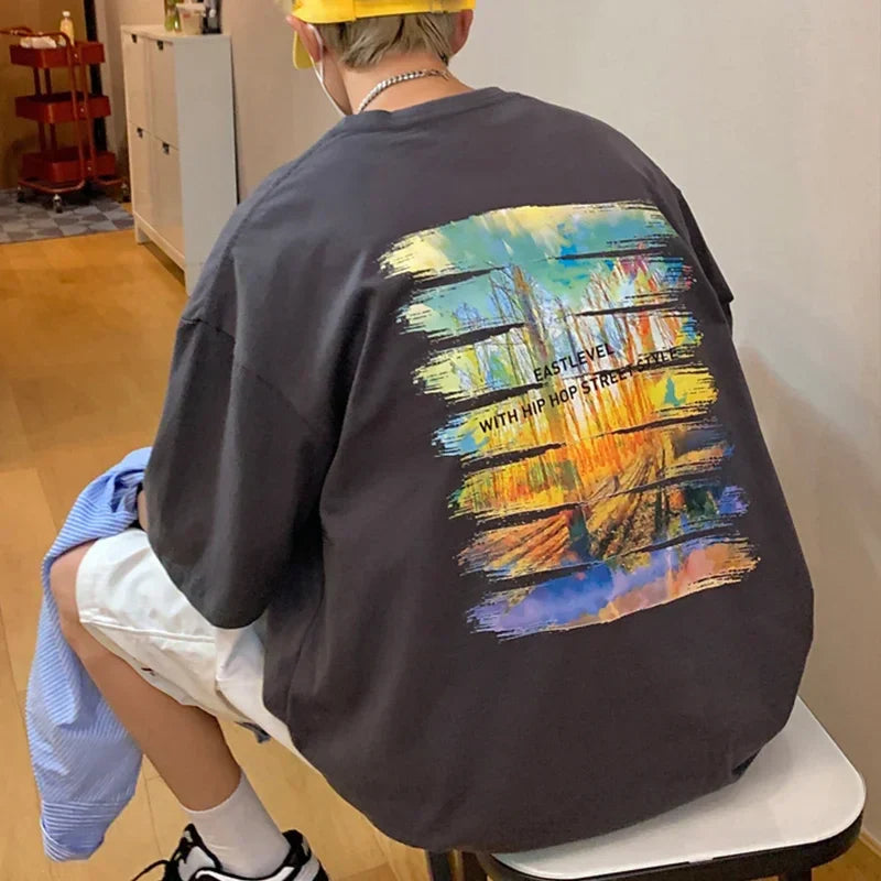 Trendiges T-Shirt aus Baumwolle im koreanischen Stil mit Grafikprint