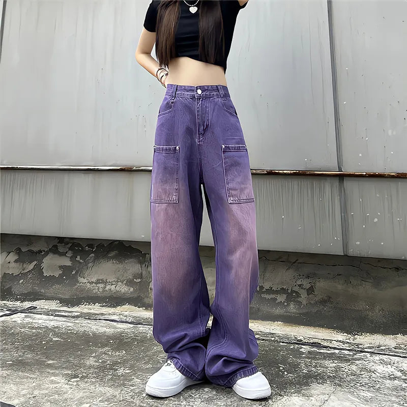 Lila Damen-Cargohose mit lockerem Schnitt