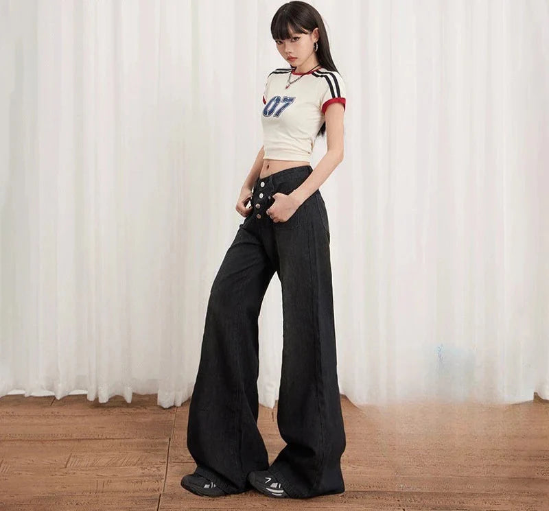 Damen Vintage Y2K einfarbige Denim-Jeans