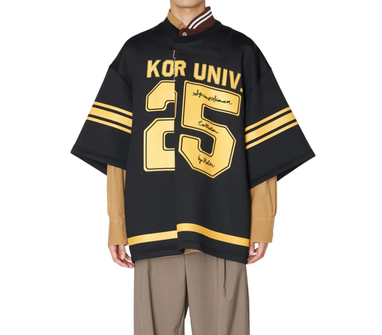 Japanese Patchwork Letter Print Baseball T-Shirt