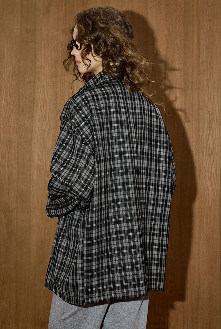 Trench-coat vintage à carreaux polyvalent
