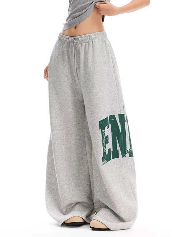 Streetwear Chic Oversized Jogginghose mit weitem Bein und Buchstabenprint
