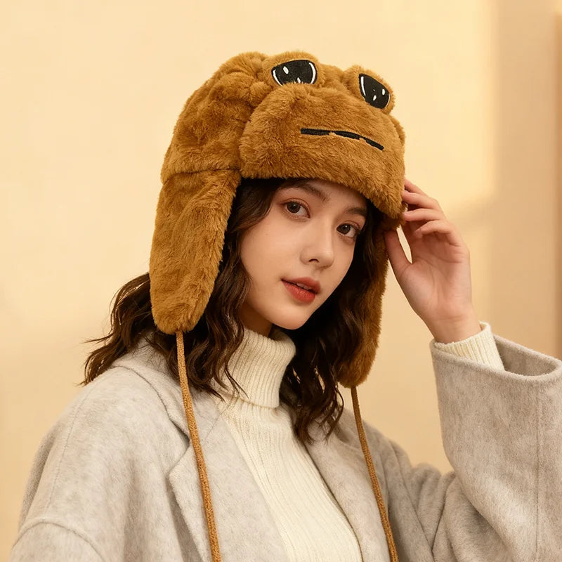 Chapeau de glace en fausse fourrure douce avec motif d'escargot extraterrestre