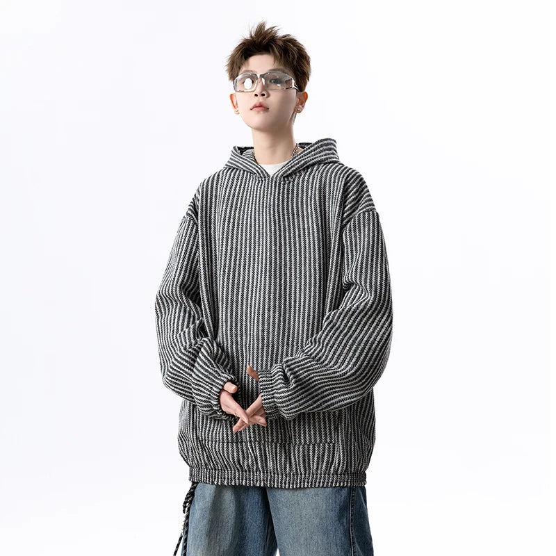 Cool Trendy Hip Hop Neutral Striped Hoodie