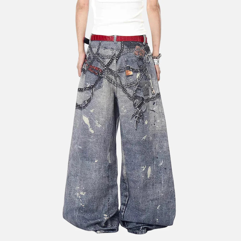 Trendige Jeans im koreanischen Stil mit 3D-Druck und weitem Bein