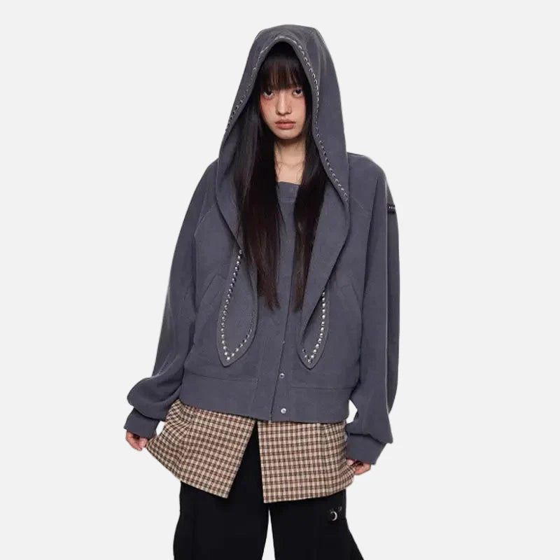 Winter Nieten Hasenohren Lockerer Freizeit-Sweatshirt