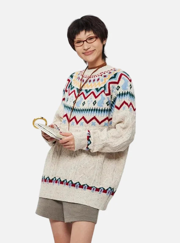 Vintage-Strickpullover im trendigen japanischen Stil